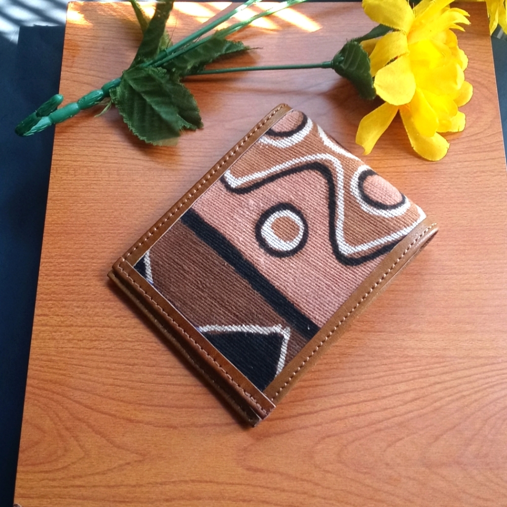 1PC Beautiful African Mudcloth and Leather Wallet